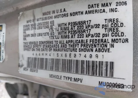 2006 Mitsubishi Endeavor Limited из США, поврежденный, VIN 4A4MM41SX6E074091